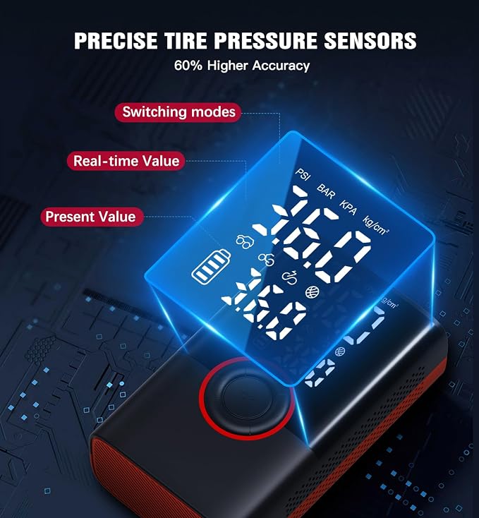 Tire Inflator Portable Air Compressor Portable Cordless Mini Air Pump with Digital Pressure Gauge Inflater 150PSI Fast Inflation and Auto Shutoff Function Tires Pump for Cars Motorcycles Bikes (Red）