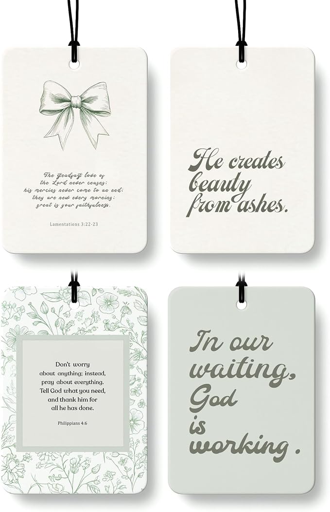 Green Christian Car Air Freshener 4 Pcs, Coquette Bow Floral Religious Hanging Air Freshener for Cars Closet Drawer Books, Cute Girly Christian Car Accessories Mirror Decor for Women