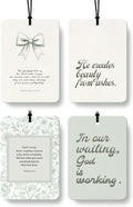 Green Christian Car Air Freshener 4 Pcs, Coquette Bow Floral Religious Hanging Air Freshener for Cars Closet Drawer Books, Cute Girly Christian Car Accessories Mirror Decor for Women