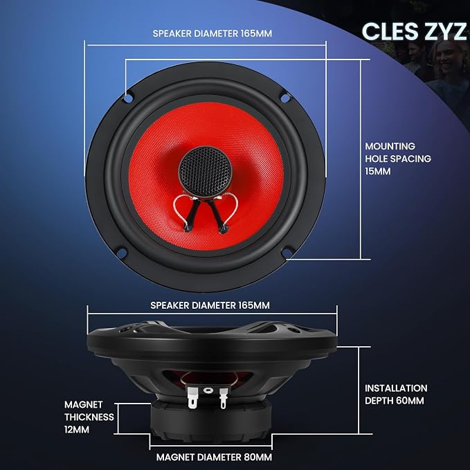 6.5" Car Coaxial Speakers, 800W Max Power, 200W RMS,4 Ohm, 6.5 Speakers with Glass Fiber Cone for Delivering Hi-Fi Sound, Ideal Audio Upgrade for New & Used Cars (Pair)