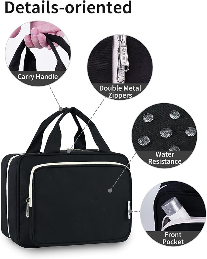 Hanging Toiletry Bag for Women Travel Makeup Bag Organizer Toiletries Bag for Travel Size Essentials Accessories Cosmetics (Black (Medium))