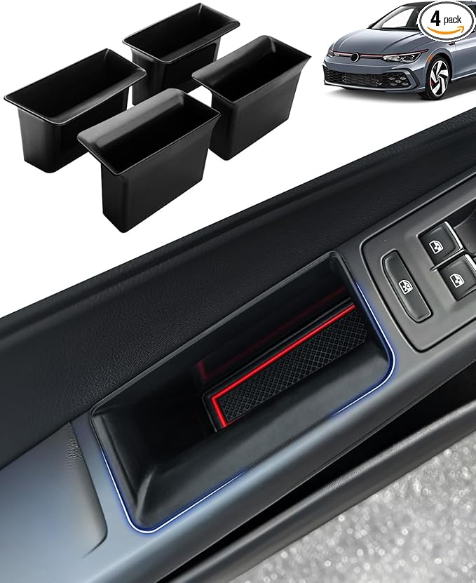 Door Side Organizer Tray for 2022-2025 2026 VW Volkswagen Golf GTI R MK8 Accessories Front & Rear Door Side Storage Box Grab Handle Pocket Box Insert 4PCS