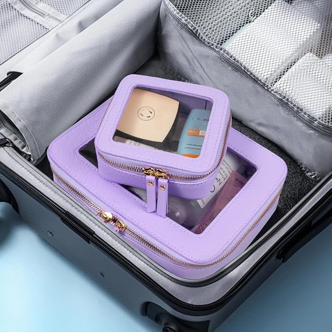 Travel Clear Makeup Bag Set, TSA Approved Cosmetic Bag Case with Zipper Portable Makeup Pouch Toiletry Bag Traveling Cosmetic Organizer Storage Bag Car Organizer Car Essentials
