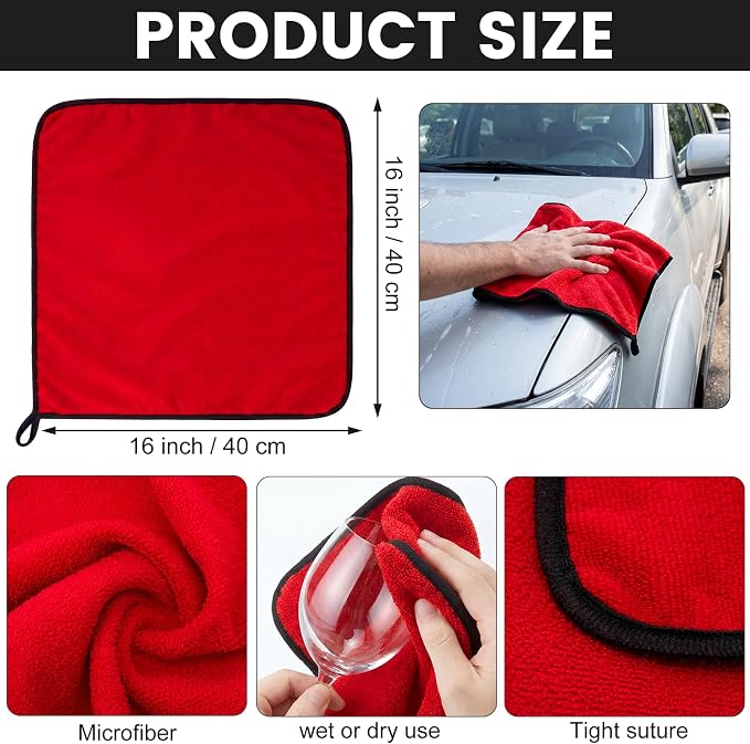 60 Pcs Red Microfiber Towels: 16"x16" Microfiber Drying Towels Bulk Micro Fiber Car Cleaning Cloth for Cars Drying Washing Polishing Cleaning Household Supplies