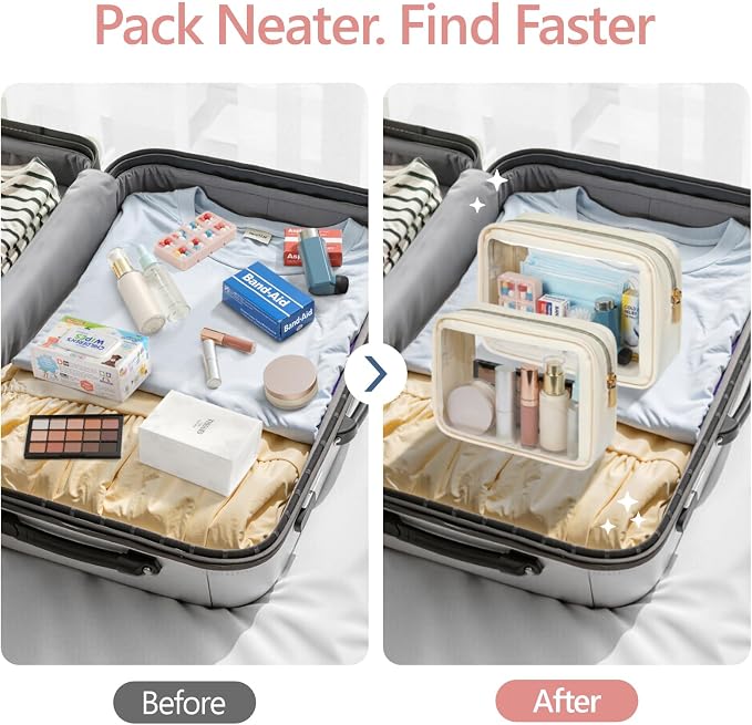 Clear Makeup Bag - TSA Approved Toiletry Bag for Carry-on & Checked Luggage, Water Resistant Car Storage Organizer with Reinforced Seams