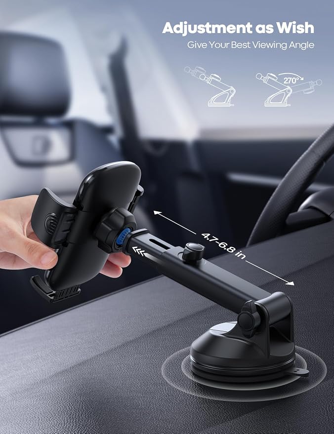 Car Phone Holder - [Strongest Military-Grade Suction Cup] 360° Rotation Phone Holders for Your Car Quick Release Adjustable Phone Mount for Car Dashboard for iPhone 17 16 Pro Max Dark Grey
