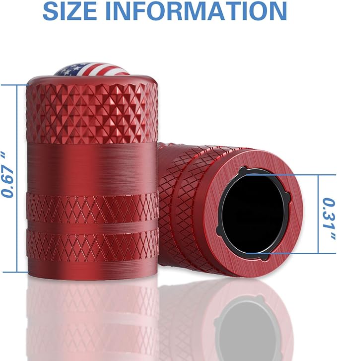 Tire Valve Stem Caps, Anodized Aluminum Tire Valve Cap Set | Corrosion Resistant, Universal Stem Covers for Cars Trucks Motorcycles SUVs and Bikes (Red-US)