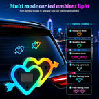 Solar Heart Car Window Light LED Ambient Lights Vibration Sensor 8 Modes | USB + Solar Assist Power, Color Changing 8 Modes Cupid's Heart-shaped Lights, Rainbow Window Decorative Suction Cup Install