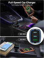 75W USB C Car Charger, 3-Port Super Fast Charging PD 3.0 & QC 3.0 Cigarette Lighter Adapter for iPhone 17/16/15 Pro Max, Samsung Galaxy S26/S25/S24 Ultra, with 4Pack 3FT+6.6FT Type C Cable