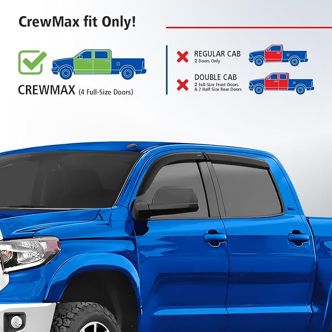 Goodyear Shatterproof Window Deflectors for Toyota Tundra 2007-2021 CrewMax, Tape-on Rain Guards, Window Visors, Vent Deflector Visor, Car Accessories, 4 pcs. - GY008625