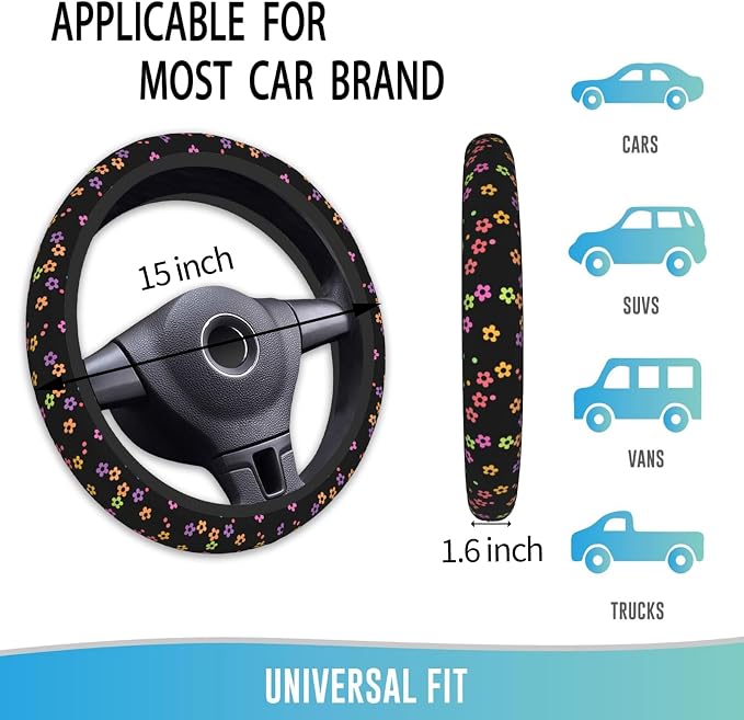 Elastic Steering Wheel Cover Car Accessories Cute Universal 15 Inch Absorbing Sweat Non-Slip Breathable for Woman - Vivid Pattern
