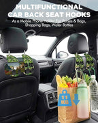 Purse Holder for Car, 2 Pack Heavy Duty Purse Hanger for Car, PU Leather Car Seat Hooks for Purses and Bags, Cute Grass Cat Headrest Organizer for Handbags & Backpacks