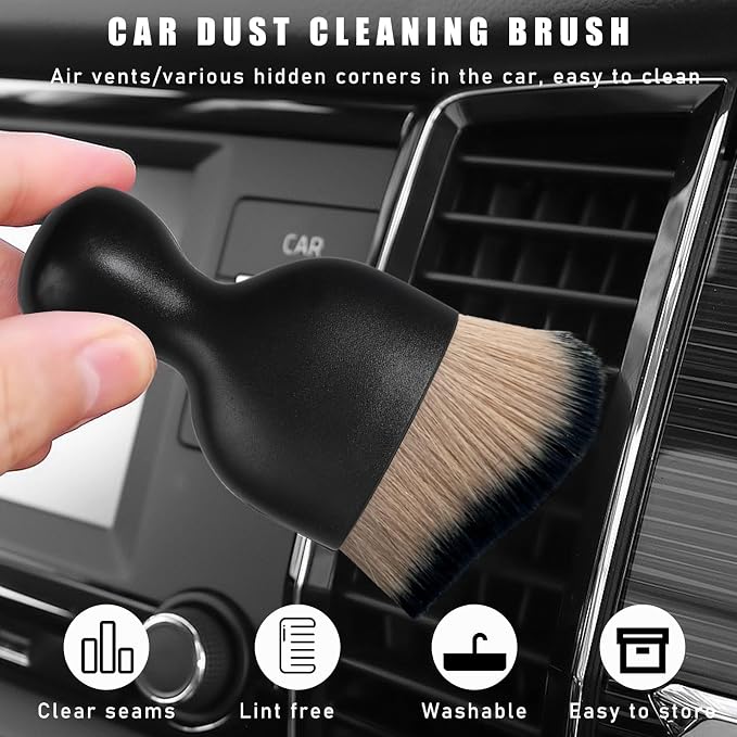 Car Interior Dust Brush, Soft Scratch Free Auto Detailing Brushes, Universal Vehicle Interior Cleaning Tool for Automotive Dashboard, Air Vents, Leather(Brown & Black)
