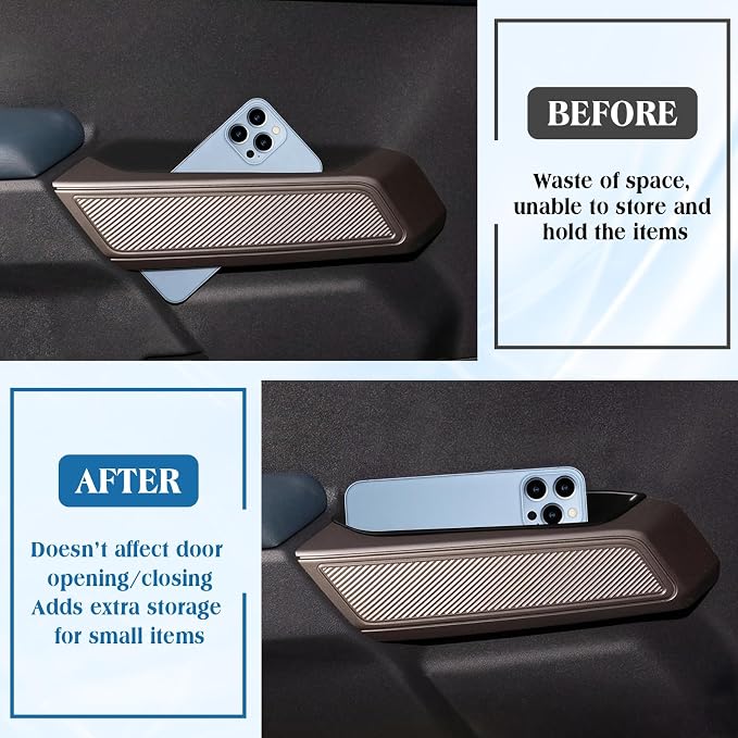 1797 2PCS Front Door Handle Storage Box fit for Ford Bronco 2021 2022 2023 2024 2025 2026 Accessories Car Pocket Organizer with Anti-Slip Black ABS Plastic (Not for Sport)