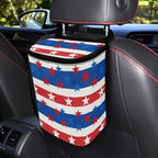 American Flag Star Print Car Trash Can with Lid, 4th of July Leak Proof Auto Trash Bag Hanging Vehicle Garbage Can Multipurpose Storage Container for Back Seat Road Trip