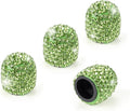 4 Pack Handmade Crystal Rhinestone Car Tire Valve Stem Caps, Universal for Cars, Trucks and Motorcycles - Green