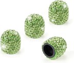 4 Pack Handmade Crystal Rhinestone Car Tire Valve Stem Caps, Universal for Cars, Trucks and Motorcycles - Green