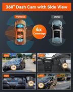N5 4 Channel WiFi 360° All Sides Dash Cam, STARVIS 2, IR Night Vision, 2.7K+1080P*3 Front Rear Inside Dashcam, Voice Control, GPS, 24 Hours Buffered Parking Mode Dash Camera, 512GB Max (N5)