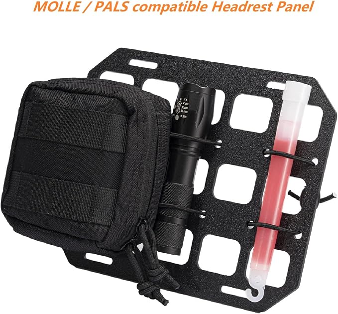 Car Headrest Organizer MOLLE Panel for Vehicle Seat Back EDC Pouch Tool Holster Bag Gadget Holder Backpack Insert Panel Tactical Gear Rack Truck Equipment Plate Modular Storage Shelf