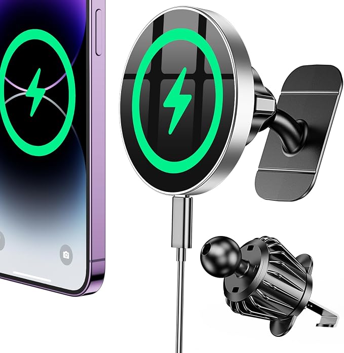 for Magsafe Car Mount Charger【100% Stable】 15W Magsafe Car Charger Magnetic Phone Holders for Your Car Accessories for Women Men car Phone Holder Wireless Car Charger for iPhone (Gray)