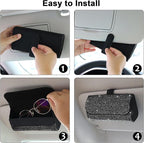 Bling Sunglasses Holder for Car Sun Visor, Sparkling Auto Glasses Clip Case Eyeglasses Protective Box, PU Leather Car Sunglass Storage Organizer for Truck, SUV, RV (Black Crystal)