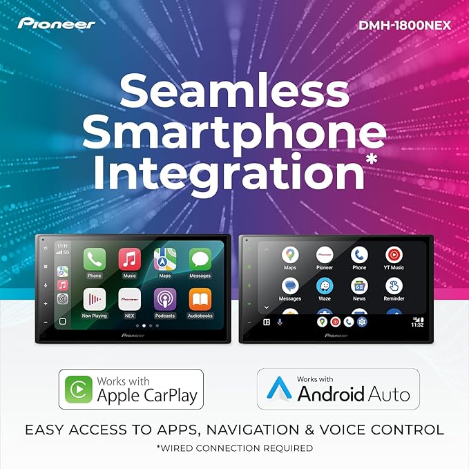 DMH-1800NEX 6.8" Double-Din Digital Multimedia Receiver - Built in Bluetooth, Wired Apple CarPlay and Android Auto, Touchscreen, Rear Camera Input