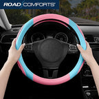 Car Steering Wheel Cover - Microfiber Leather Steering Wheel Wrap Sports 14.5-15 Inch Steering Wheel Cover Non-Slip for Men Women Pink & Blue Color