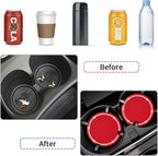 Car Coasters, 4 Pack Vehicle Bling Car Coaster, Universal Rhinestone Coaster for Cup Holders, Car Interior Accessories Silicone Car Coasters for Women(2.75'' Red, White Crystal Circle)