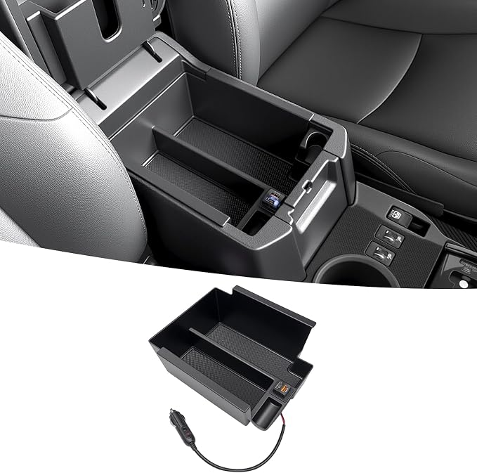 Center Console Organizer Tray with Super Fast Charging Fits for 2010-2024 Toyota 4Runner Armrest Storage Box Compatible with 4Runner Interior Accessories (Center Console+USB)