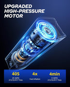Tire Inflator Portable Air Compressor - 4X Faster 150PSI Cordless Air Pump with Digital Tire Pressure Gauge, 12V Car Power Adapter - for Car Motorcycle Bike Ball and More