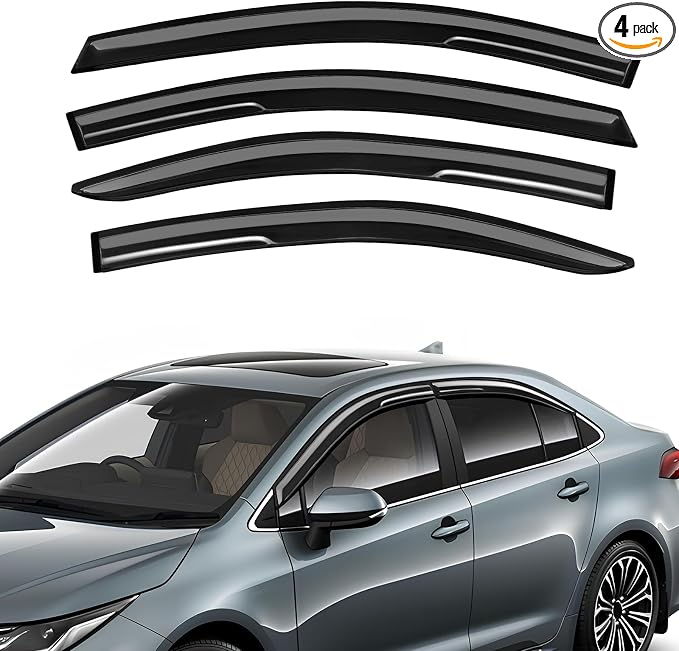 Rain Guards Fit for Toyota Corolla Sedan 2019 2020 2021 2022 2023 2024 2025 2026, Tape-On Extra Durable Side Window Sun Rain Guard 2019-2026 Corolla Visor Deflectors Black 4 PCS