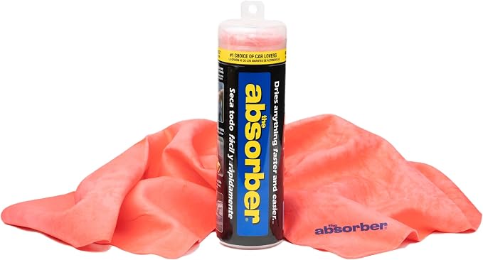 the absorber® Large 27-Inch x 17-Inch, Red - Synthetic Premium Drying Chamois Cloth for Car - Super Absorbent, Scratch-Free and Washable