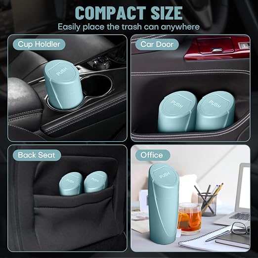 Car Trash Can Bin with Lid - Car Garbage Can Cup Holder - Dark Green Mini Leakproof Vehicle Trash Garbage Can Bin with 20pcs Trash Bags-Car Organizers and Storage for Front Back Seat Accessories