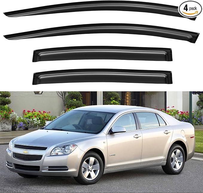 Window Visors Rain Guards Shield for 2008 2009 2010 2011 2012 Chevy Malibu, Out-Channel Window Vent Wind Deflectors Visors Shades for 08-12 Malibu