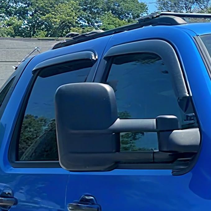 Window Rain Guards for 02-06 Escalade ESV/EXT,Suburban Avalanche Yukon XL | 01-06 Silverado/Sierra 1500/2500/3500/1500HD/2500HD,Only Crew Cab, Window Deflectors, Vent Visor, Sun Shades, Car Accessories