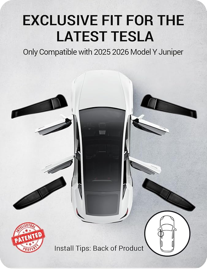 2026 2025 Tesla Model Y Juniper Door Side Storage Box, (Emergency Button Safety) Door Side Pocket Organizer Tray, Waterproof TPE Front & Rear Slot Pocket Liners for Model Y Juniper Model Y L