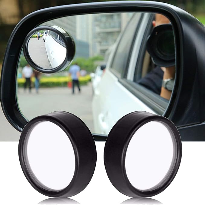 x Blind Spot Mirror, 2'' Black Round HD Glass Convex Rear View Mirror, 360° Rotate Wide Angle, Universal for Car SUVs Truck Motorcycle(2 Pcs)
