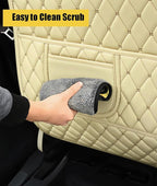 Leatherette Car Seat Protector - 2 Pack Large Car Kick Mats with Storage Organizer Seat Back Cover Against Dirty Shoes & Scratches, Universal Fit for Most Vehicles (Beige)