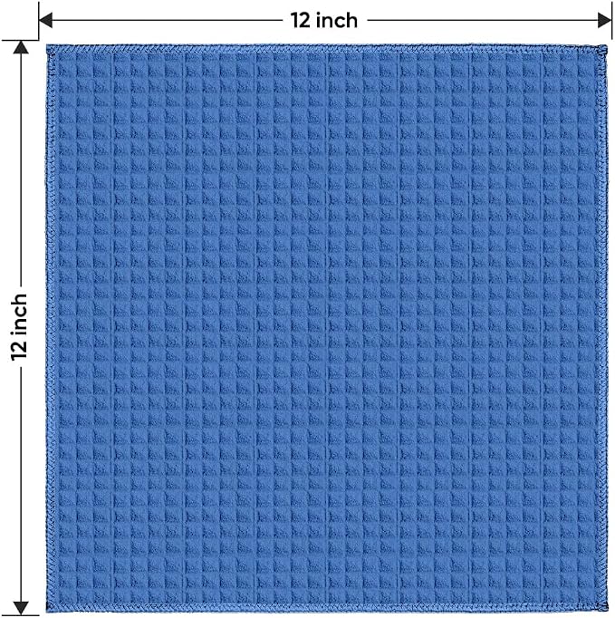 Waffle Weave Microfiber Towel, 10 Pack Lint Free Cleaning Rags, 12 x 12 Inches Barista Towels, Reusable Microfiber Cleaning Cloth for Household, Kitchen, Glass and Window, Blue