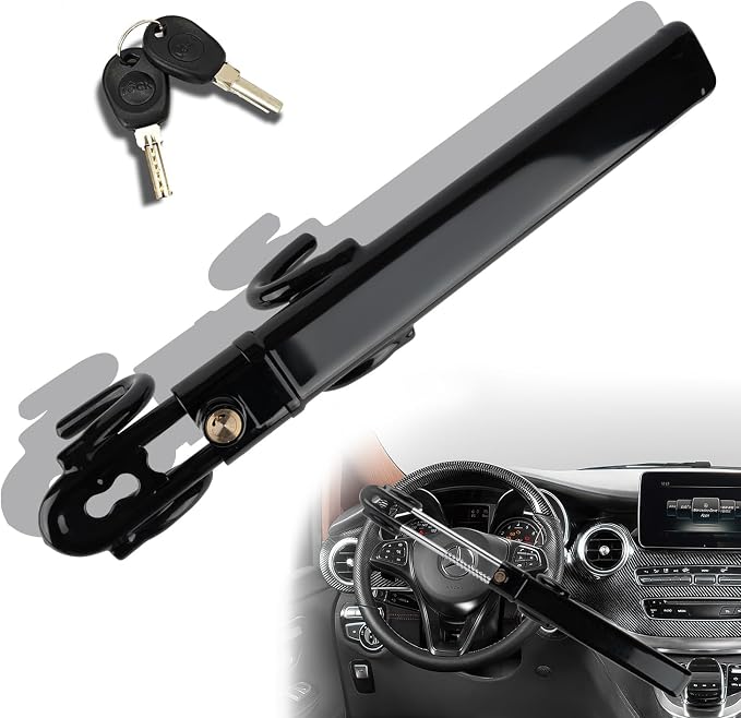 Steering Wheel Lock for car Universal Adjustable Length Anti-Theft Device Car Locks Double Hook Locks for Car SUV Pickup Truck Van(Black)
