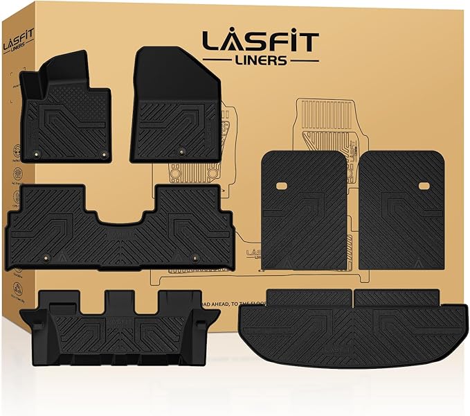Floor Mats & Backrest Mats & Cargo Mats for KIA Sorento 7 Seats 2020 2019 2018 2017 2016, All Weather TPE Custom Fit Floor Liners for KIA Sorento 1st & 2nd & 3rd Row Full Set Car Mats, Black