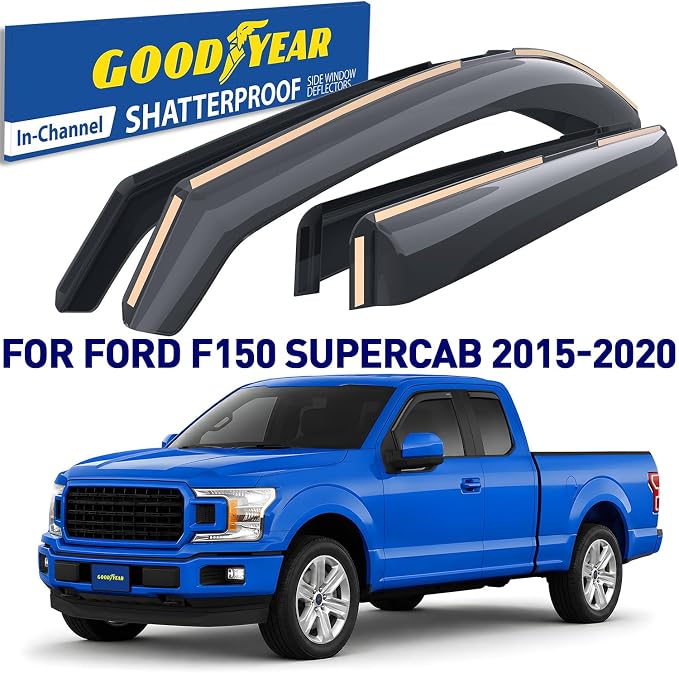 Goodyear Shatterproof in-Channel Window Deflectors for Ford F150 2015-2020 SuperCab (fit for Ford F250-F550 17-25) Rain Guards,Window Visors for Cars,Vent Deflector, Car Accessories, 4pcs - GY003419LP