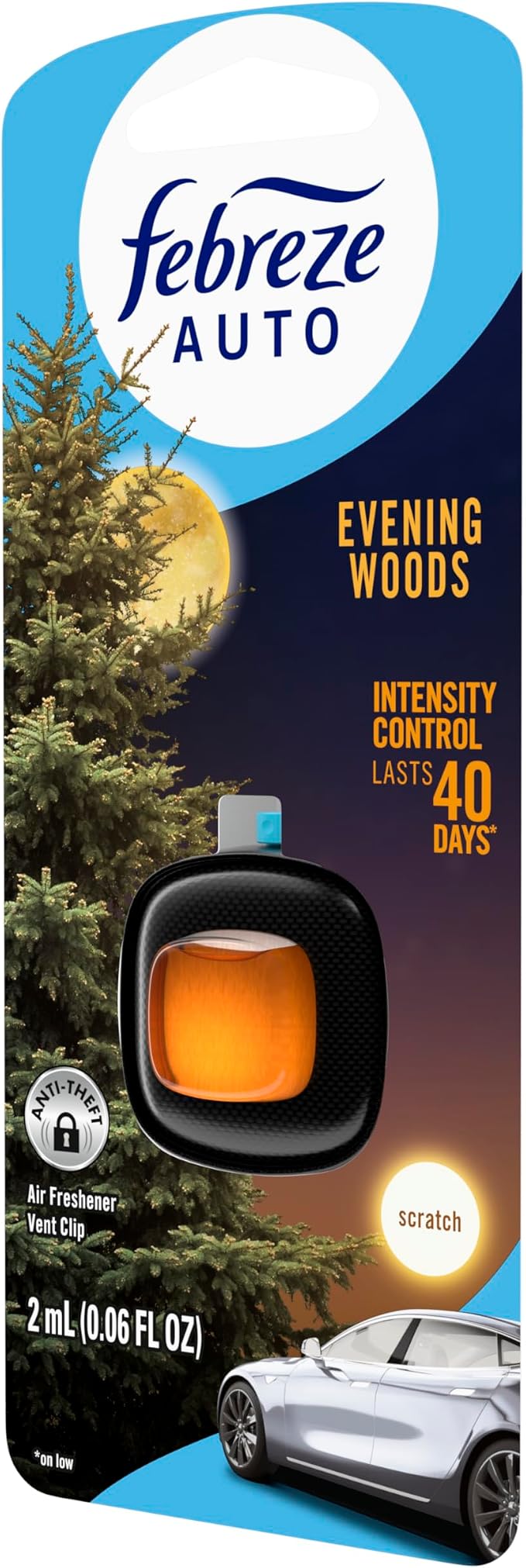 AUTO Air Freshener, Odor-Fighting Automotive Vent Clip, Evening Woods Scent, 8 Count