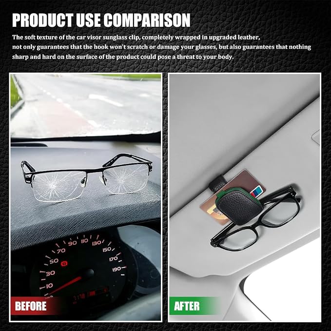 Sunglasses Holders for Car Visor, Sunglass Car Organizer, Leather Magnetic Buckle Sun Visor Sunglass Clip, Car Accessories Ticket Card Clip Sunglasses Mount Fit Truck (Black/Army Green, 2PCS)