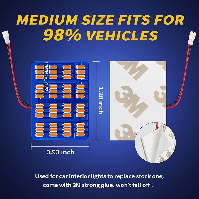 Car Interior LED Lights Accessories with 194 168 T10 / BA9S / DE3175 6418 211-2 578 Festoon Adapters, 48-SMD Panel Lamps for Dome Map Door Trunk Courtesy License Plate Lights (Amber Yellow)