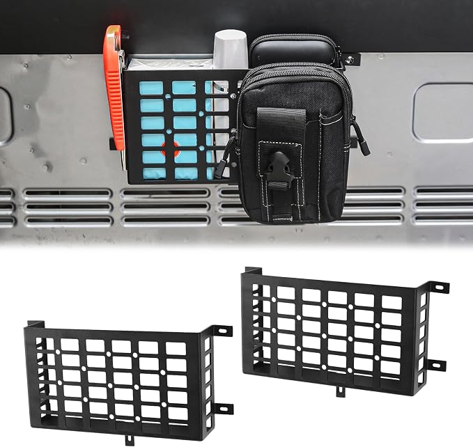 2 Pieces Universal Metal Car Storage Box, Small Cargo Pocket Molle Panel Frame Storage System, Storage Tray Basket for Car Truck RV Boat Home Storage, Black