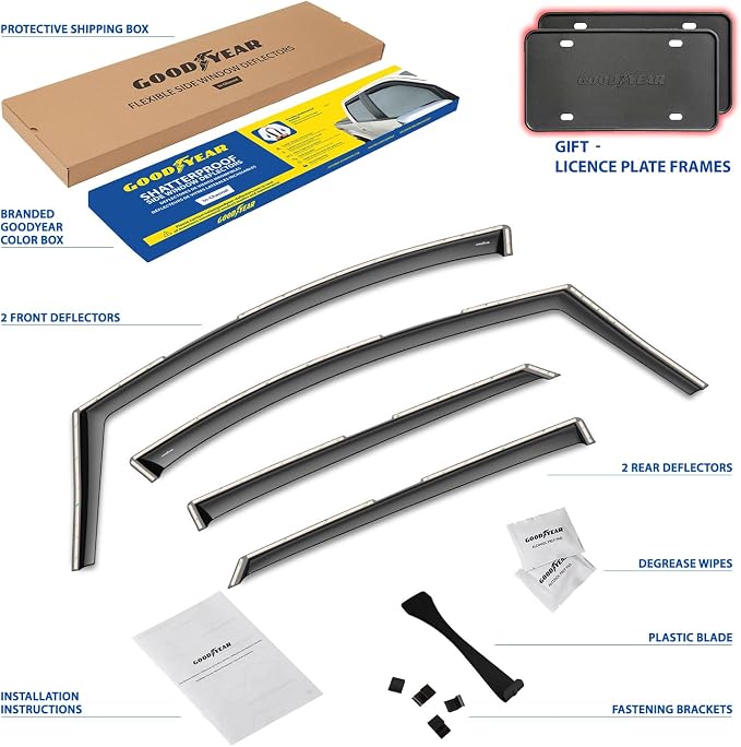 Goodyear Shatterproof in-Channel Window Deflectors for Chevrolet (Chevy) Bolt EV 2017-2023, Rain Guards, Window Visors for Cars, Vent Deflector, Car Accessories, 4 pcs - GY008512