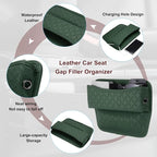 2pcs Car Seat Gap Filler Organizer 11.5 x 8 x 2.1 Inch Leather Universal Car Organizer Storage Box Between Seat and Console for Phone Keys, Dark Green