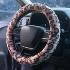 Pink Fuzzy Cheetah Car Steering Wheel Cover for Women Girls,Leopard Warm Fluffy Vehicle Wheel Protector Car Accessories for Men Women,15 Inch,Fit for Cars, Auto, SUVs