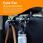 Car Purse Hook, Cute Bow Hooks for Headrest - Leather U-Shaped Purse Holder for Car, Flexible Seat Back Organizer & Durable Vehicle Accessories for Bags, Coats & More (Black-2 Pack)